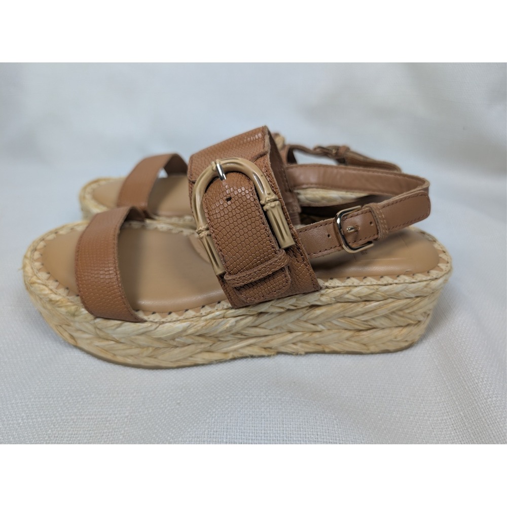 Dolce Vita Tan Lizard Embossed Platform Espadrille Sandal Bamboo Buckle Size 6